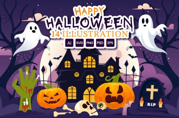 14 Halloween Night Illustration Assets