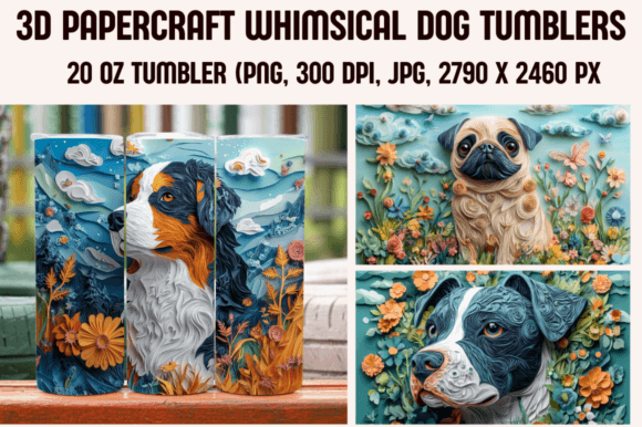 3D Dog Breeds Papercraft Tumblers