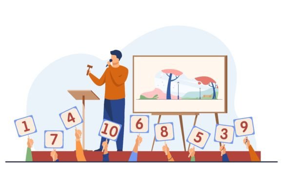 Auctioneer with Hammer Selling Artwork O