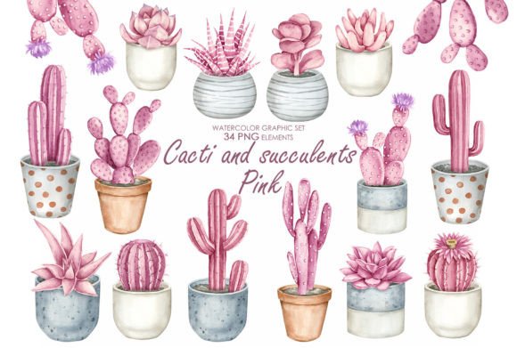 Bringing Desert Life to Design: The Versatility of Pink Cactus and Succulents Clipart