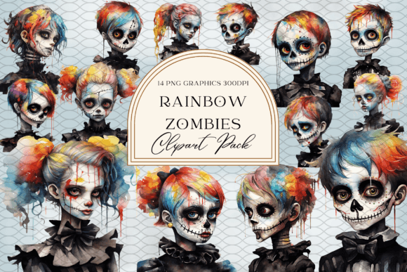 Rainbow Zombie Halloween Skeleton Art
