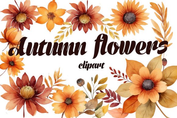 Watercolor Autumn Flowers PNG Collection