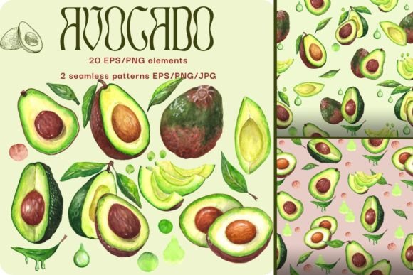Watercolor. Avocado. Collection: A Practical Guide for Designers