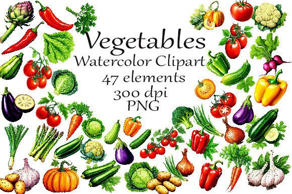 Watercolor Clipart Vegetables PNG