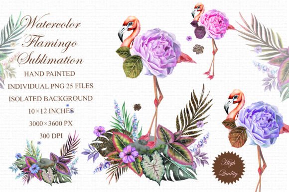 Watercolor Flamingo Sublimation PNGs