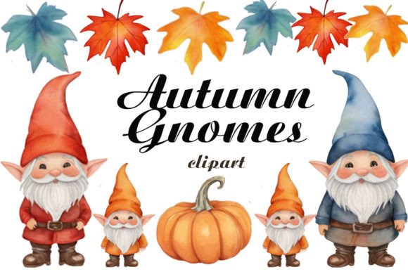 Watercolor Gnomes, Autumn Gnomes PNG