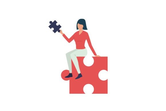Woman Sitting on Piece of Puzzle Flat Icon: A Visual Analysis